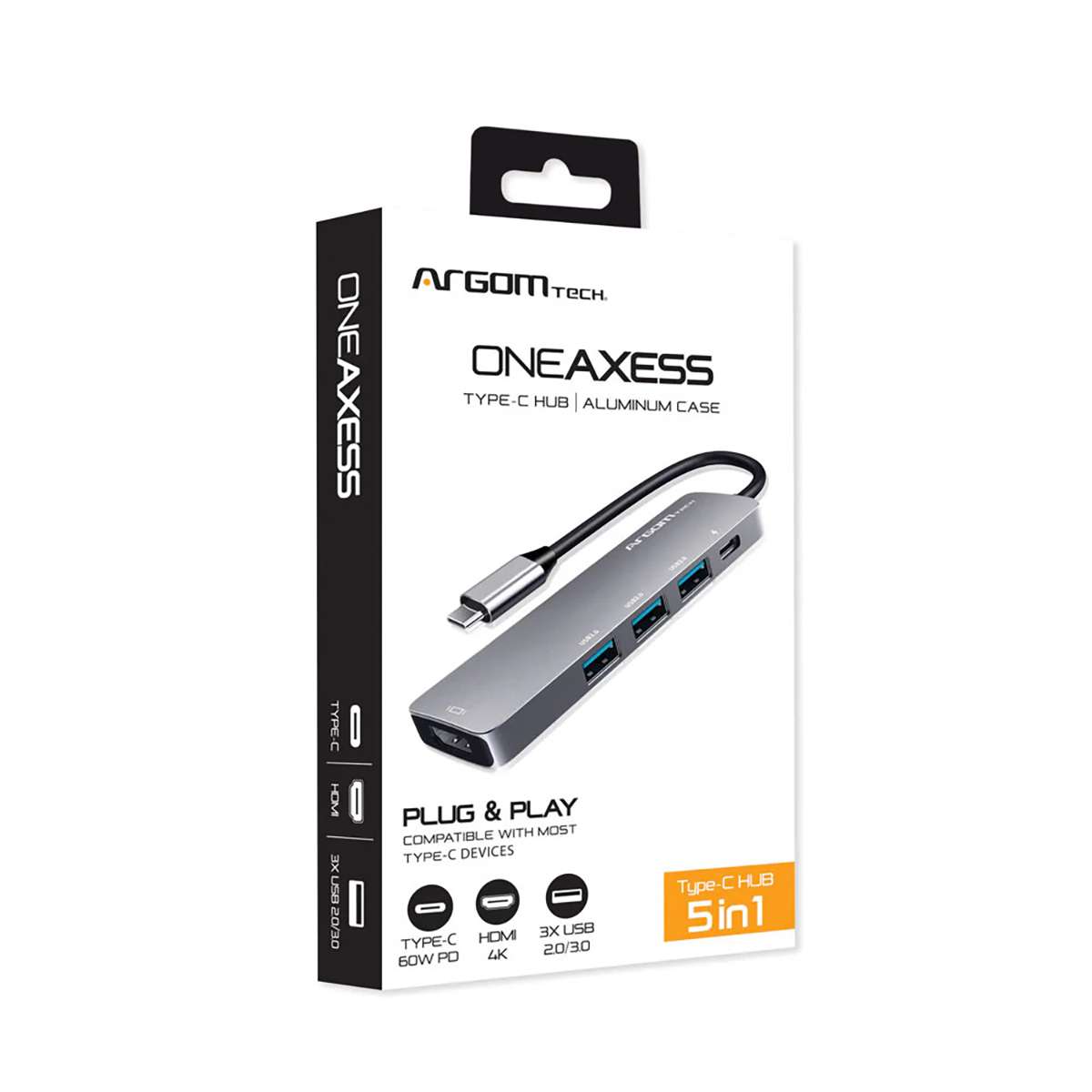 Adaptador Hub Argomtech Oneaxess de Aluminio 5 en 1 USB Tipo C